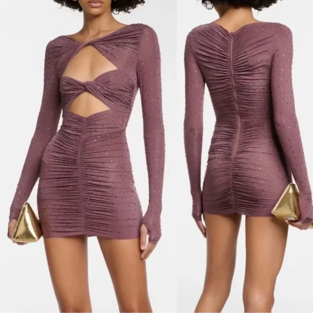 ALEX PERRY | New Embellished
Cut Out Long Sleeve Mini Dress in Taupe Rose